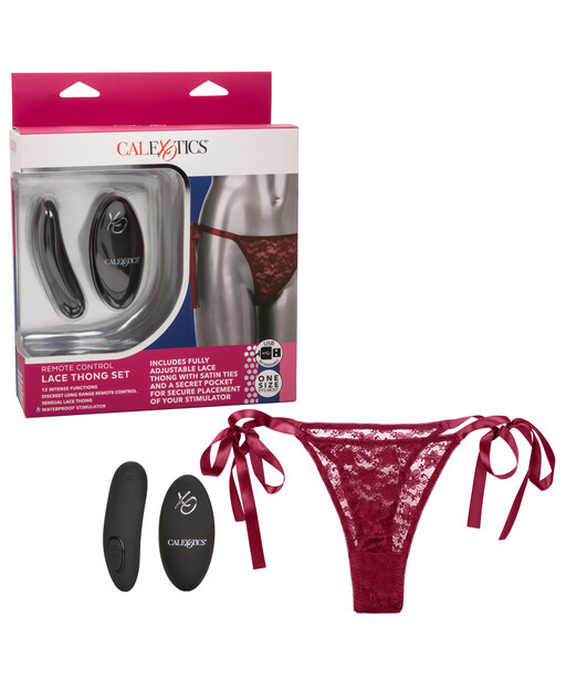 Remote Control Lace Thong Set - One Size - CalExotics